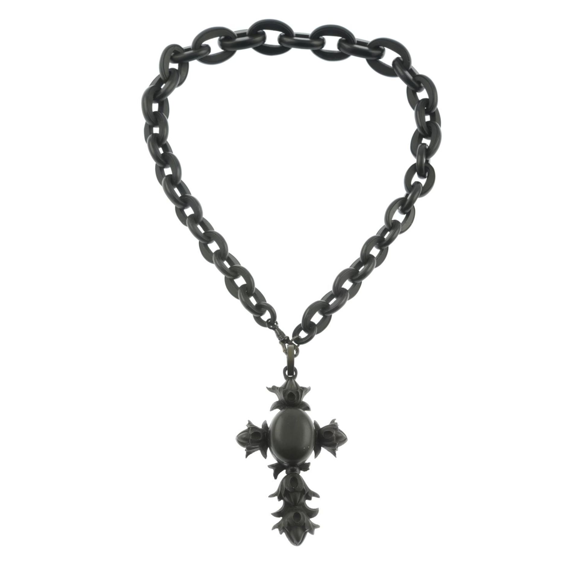 A Victorian vulcanite cross pendant and graduated chain necklace.Length of chain 54cms. - Image 2 of 4