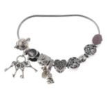 A selection of jewellery to include a charm bracelet, by Pandora.Signed Pandora.