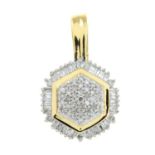 A single and baguette-cut diamond cluster pendant.Estimated total diamond weight 0.50ct.Stamped