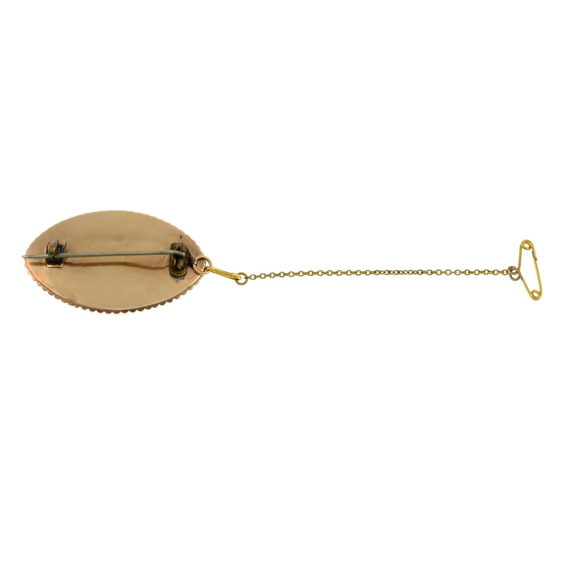 A 19th century gold memorial brooch, with seed pearl initial motif.Length 4cms. - Image 2 of 2