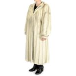 A full-length silver pearl marbelled mink hooded coat.