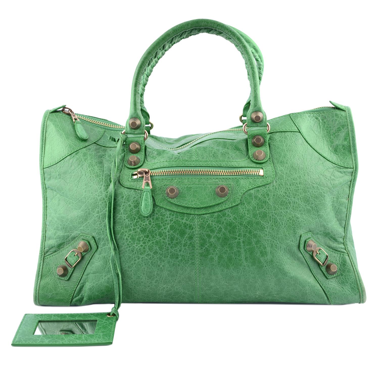 BALENCIAGA - a green Giant Work handbag.