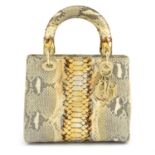 CHRISTIAN DIOR - a limited edition metallic python skin Lady Dior MM handbag.