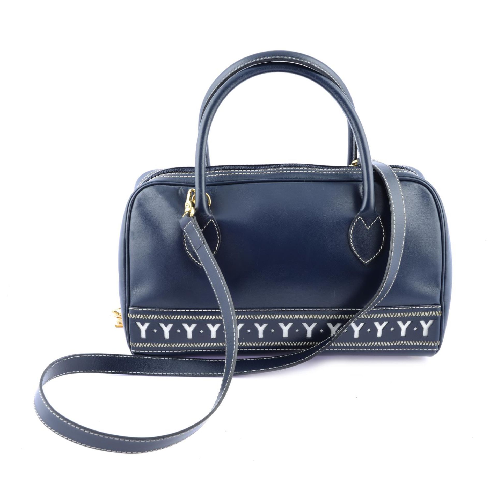 YVES SAINT LAURENT - a navy blue Y Logo Bowling bag. - Image 2 of 4
