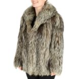 A silver fox fur coat.