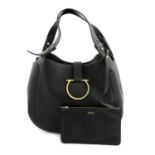 SALVATORE FERRAGAMO - a large black leather Perrine hobo handbag.