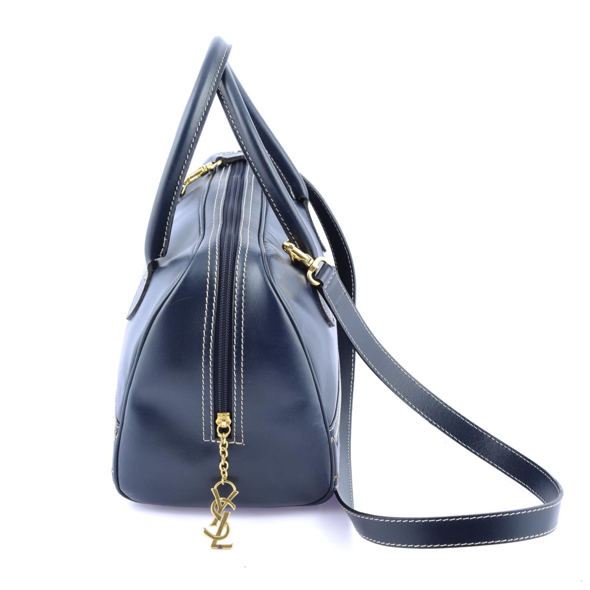 YVES SAINT LAURENT - a navy blue Y Logo Bowling bag. - Image 3 of 4