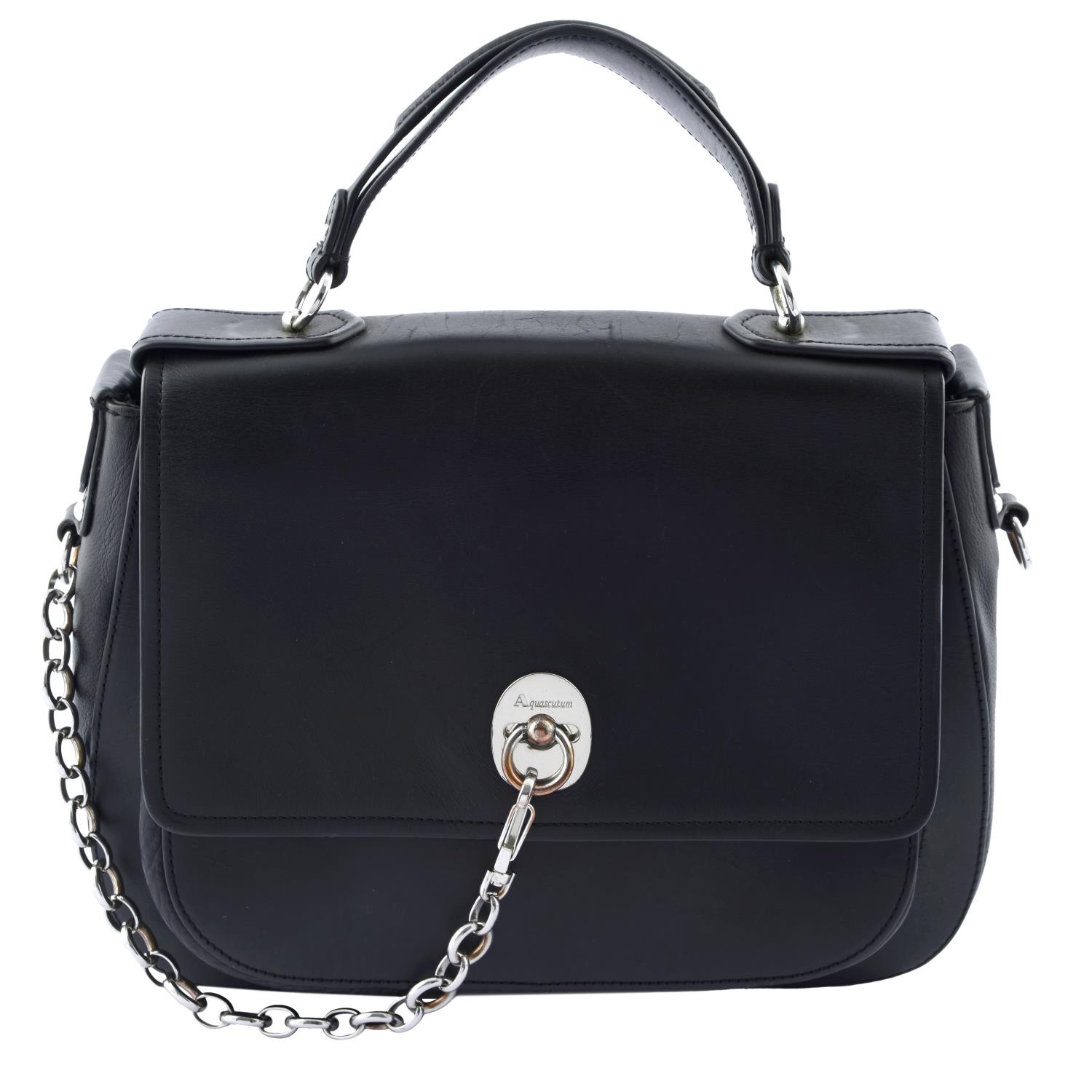 AQUASCUTUM - a black leather satchel.