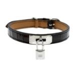 HERMÈS - a Porosus Crocodile Kelly Lock pet collar.