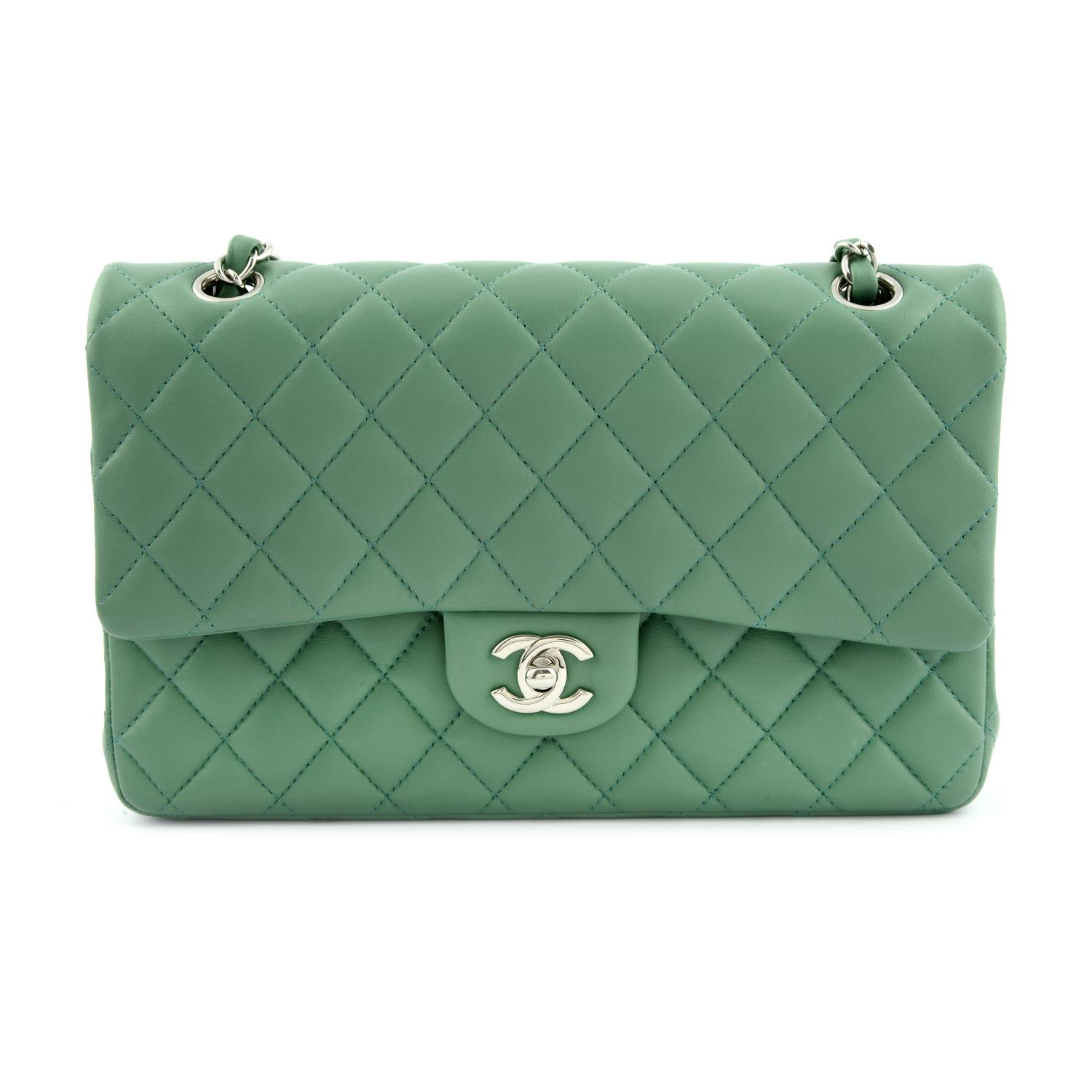 CHANEL - a green Medium Classic Double Flap handbag.