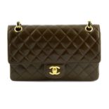 CHANEL - a brown vintage Medium Classic Double Flap handbag.