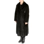 A calf-length black mink coat.