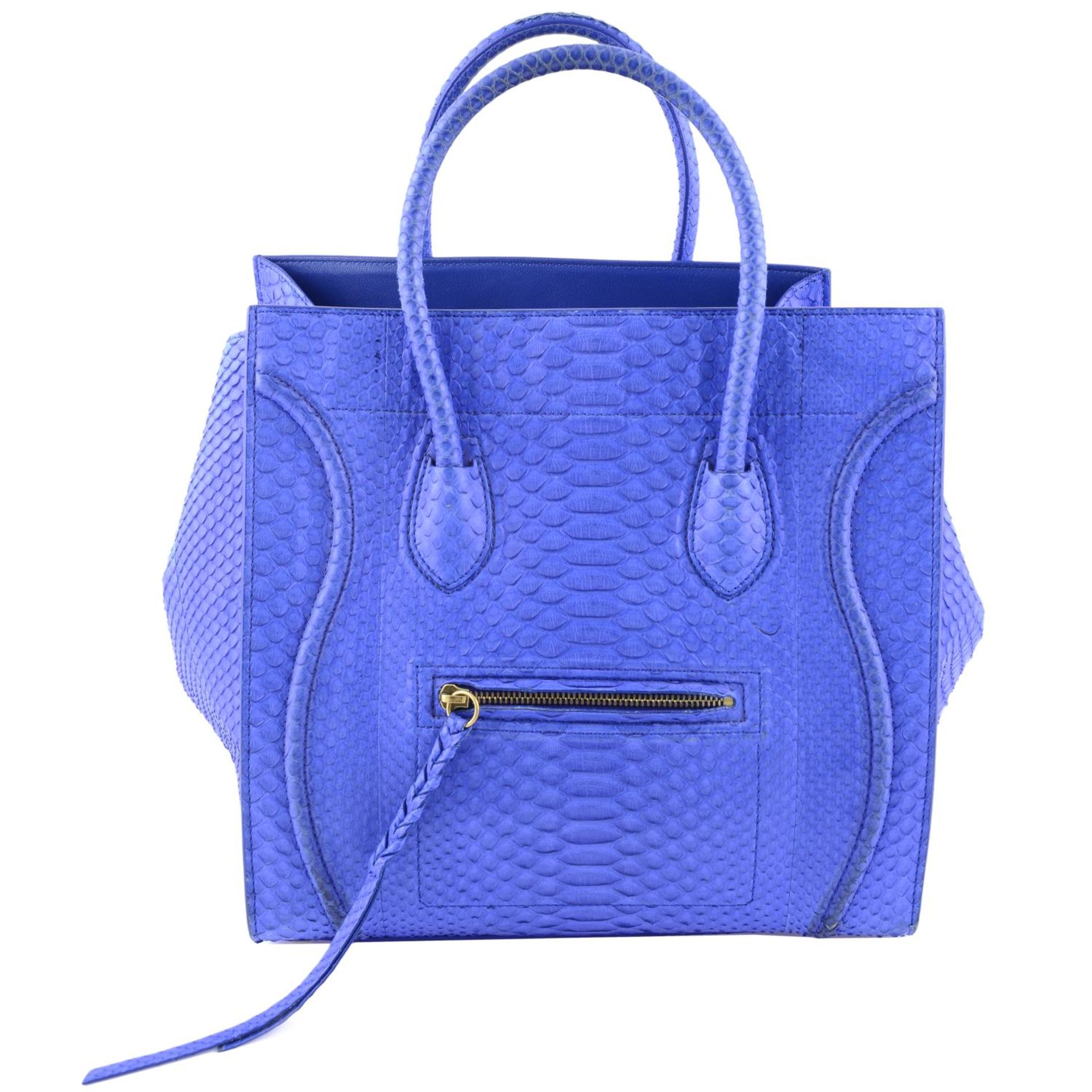 CÉLINE - a blue python skin Phantom handbag.