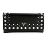 PRADA - a Saffiano Vernice Crystal Studded Wallet On Chain handbag.