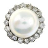 A mabe pearl and old-cut diamond cluster ring.Approximate dimensions of mabe pearl of