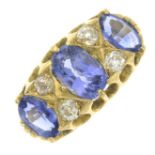 An early 20th century 18ct gold sapphire and old-cut diamond dress ring.Estimated total diamond