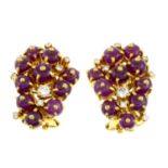 A pair of 18ct gold ruby and brilliant-cut diamond cluster earrings.