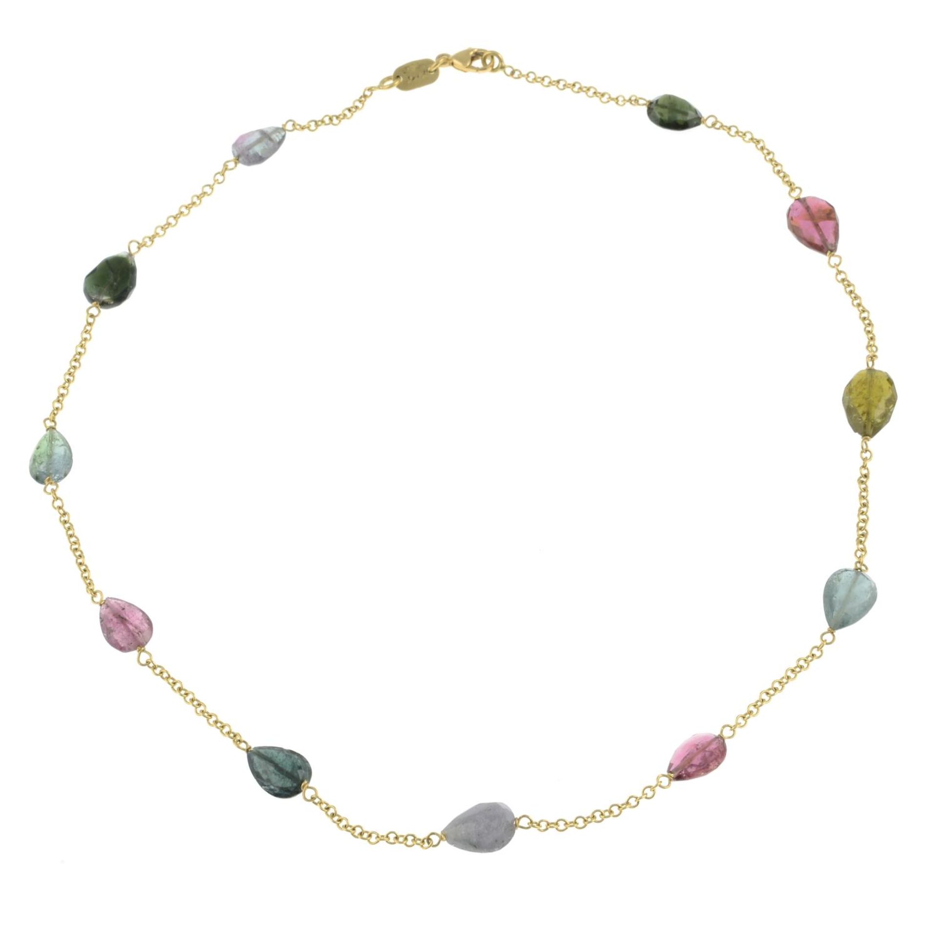 An 18ct gold vari-hue tourmaline necklace.Hallmarks for Sheffield. - Image 2 of 2
