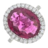 An 18ct gold pink tourmaline and brilliant-cut diamond cluster ring.Tourmaline calculated weight