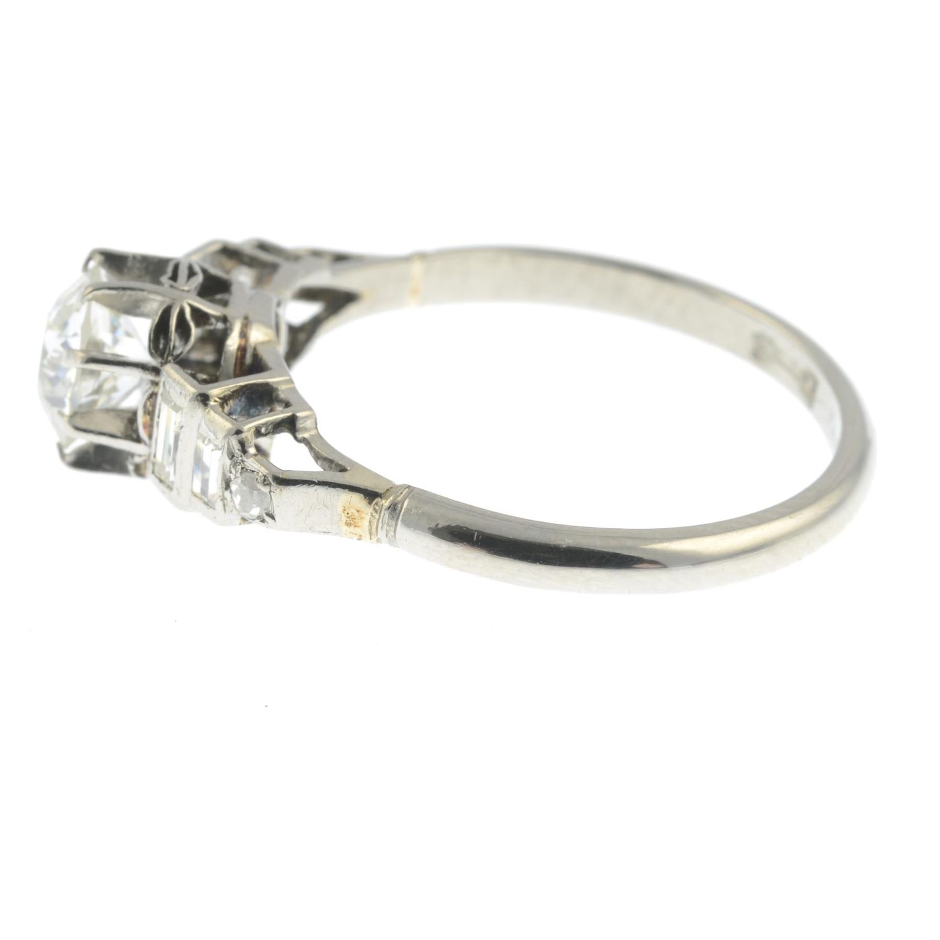 A mid 20th century platinum old-cut diamond single-stone ring, with vari-cut diamond shoulders. - Image 2 of 3