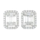 A pair of vari-cut diamond cluster earrings.Total diamond weight 0.87ct,