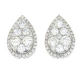 A pair of 18ct gold brilliant-cut diamond pear-shape cluster earrings.Total diamond weight 1.94cts,