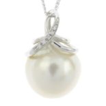 An 18ct gold cultured pearl and brilliant-cut diamond pendant,