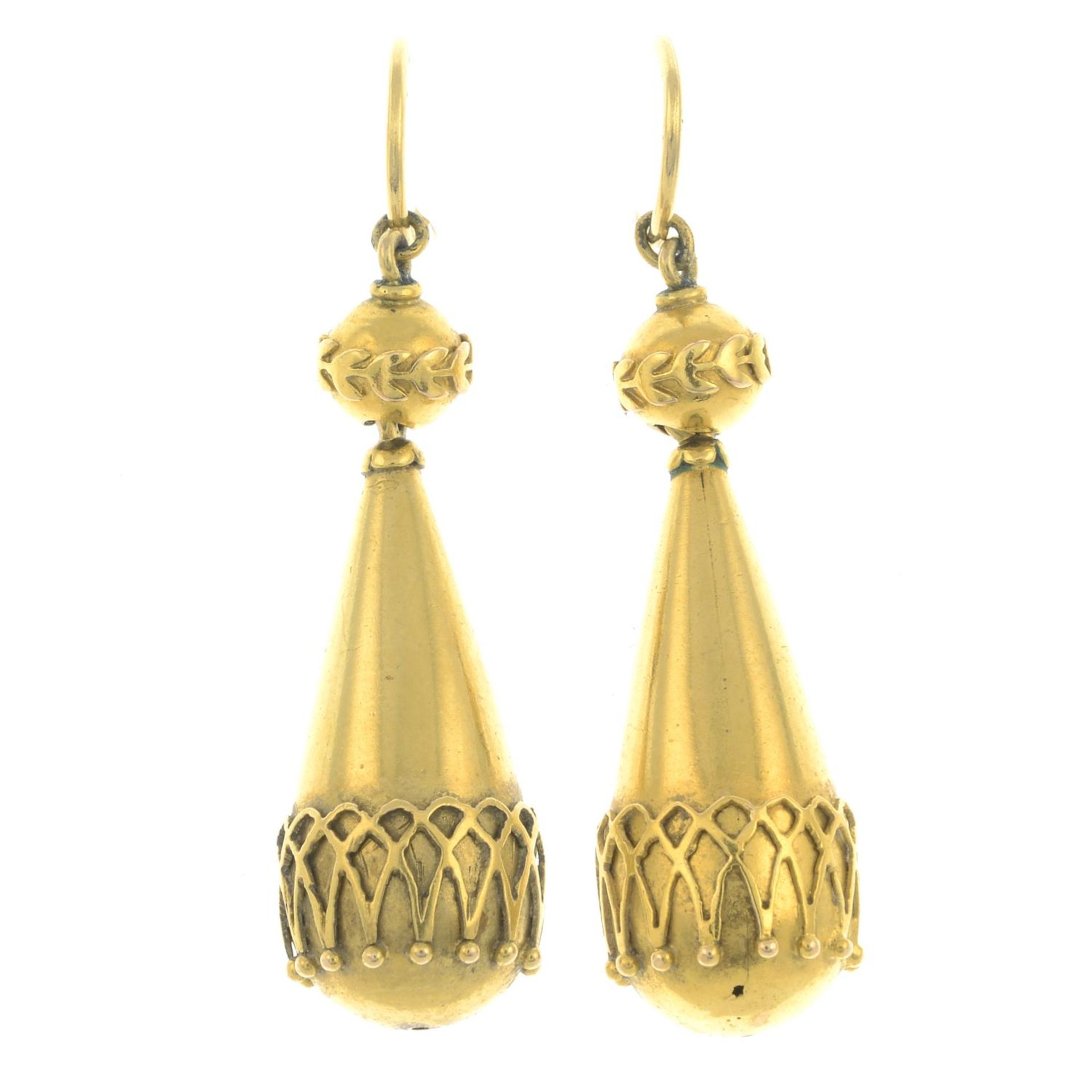 A pair of early 20th century drop earrings.Length 4.5cms.