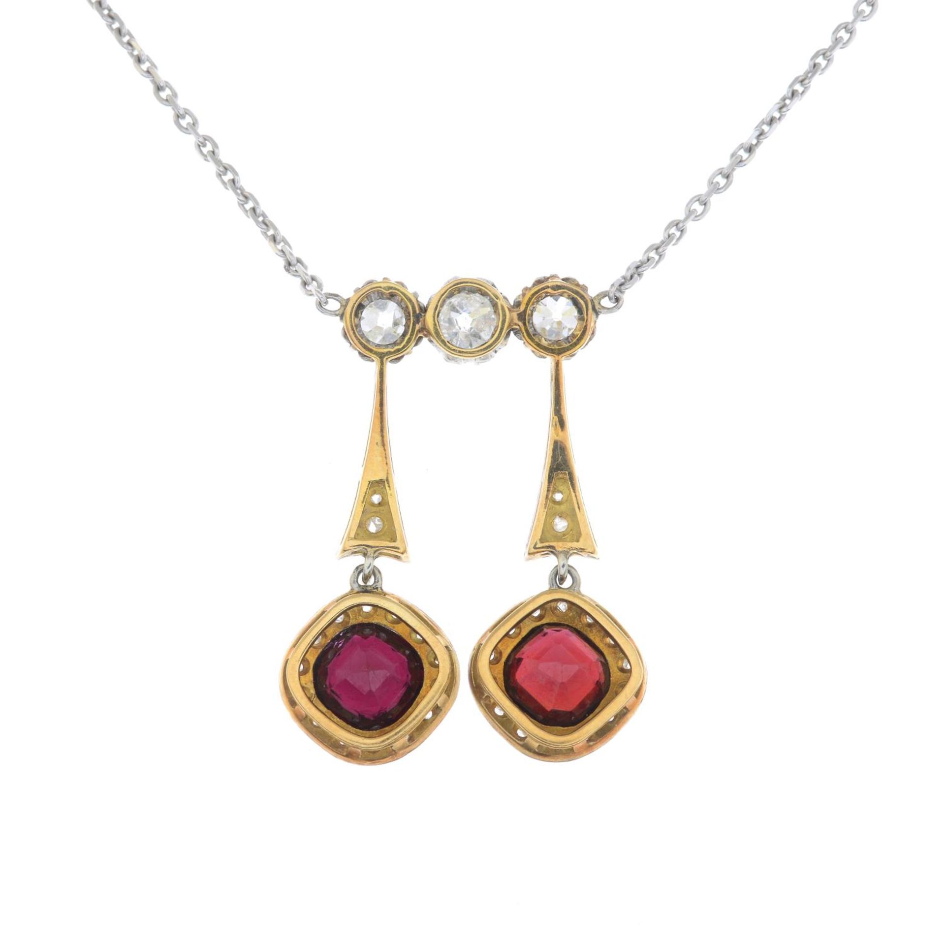 A vari-cut diamond and garnet negligee pendant, - Bild 2 aus 5