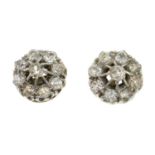 A pair of 9ct gold old-cut diamond cluster earrings.Estimated total diamond weight