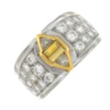 A vari-cut diamond and citrine band ring.Estimated total diamond weight 0.60ct,