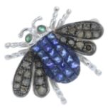 A brilliant-cut 'coloured' diamond and gem-set bee ring.Gems include sapphire and emerald.Total