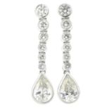 A pair of vari-cut diamond drop earrings.principal diamonds estimated total diamond weight 1ct,