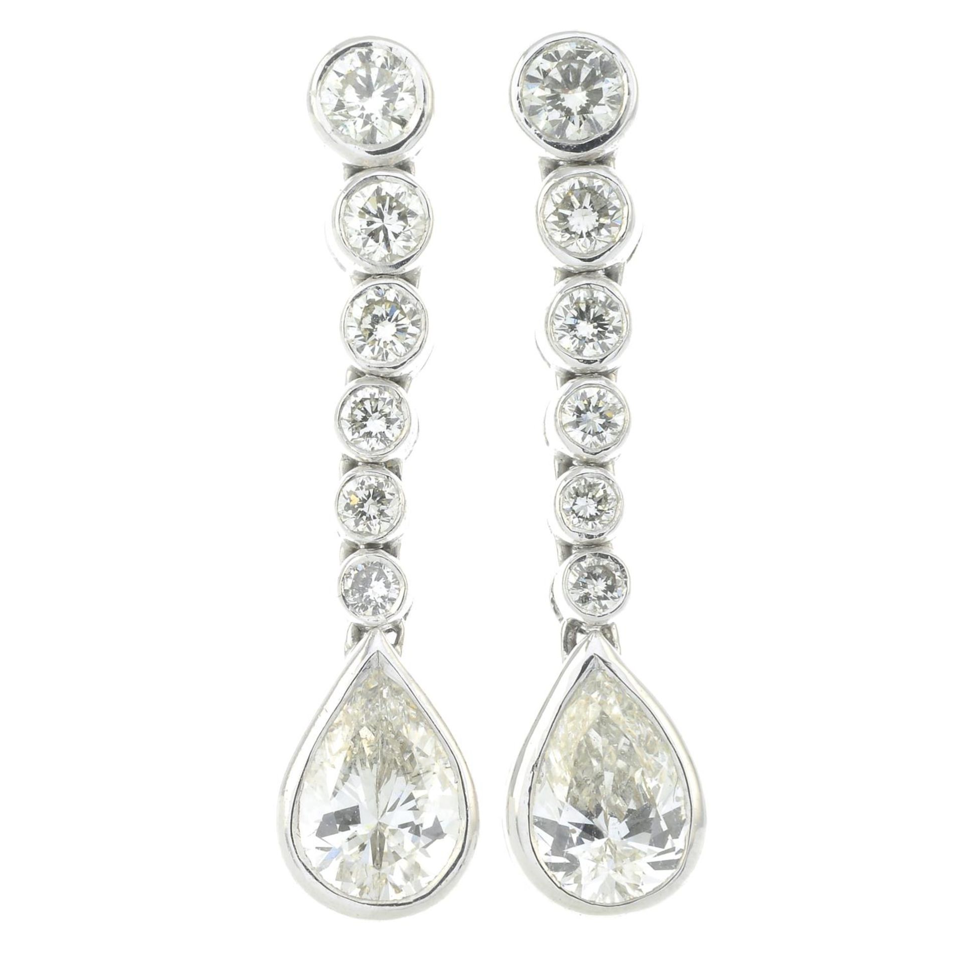 A pair of vari-cut diamond drop earrings.principal diamonds estimated total diamond weight 1ct,