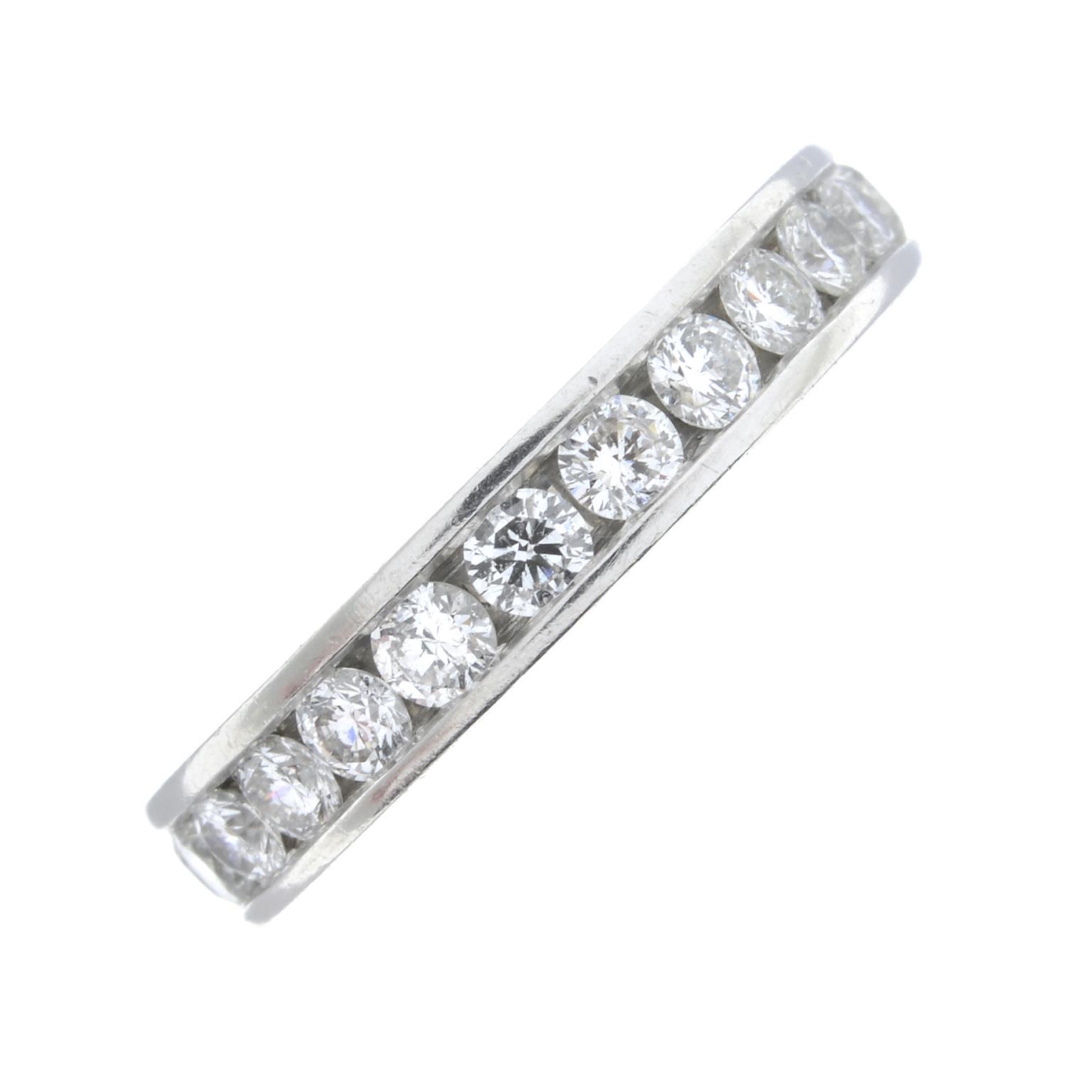 A platinum brilliant-cut diamond full eternity ring.Total diamond weight 1ct, stamped to band.