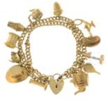 A mid 20th century 9ct gold charm bracelet,