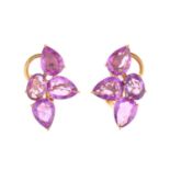 A pair of 18ct gold pink sapphire 'Beneath the Rose' earrings.Largest pink sapphire calculated