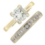 An 18ct gold square-shape diamond single-stone ring,