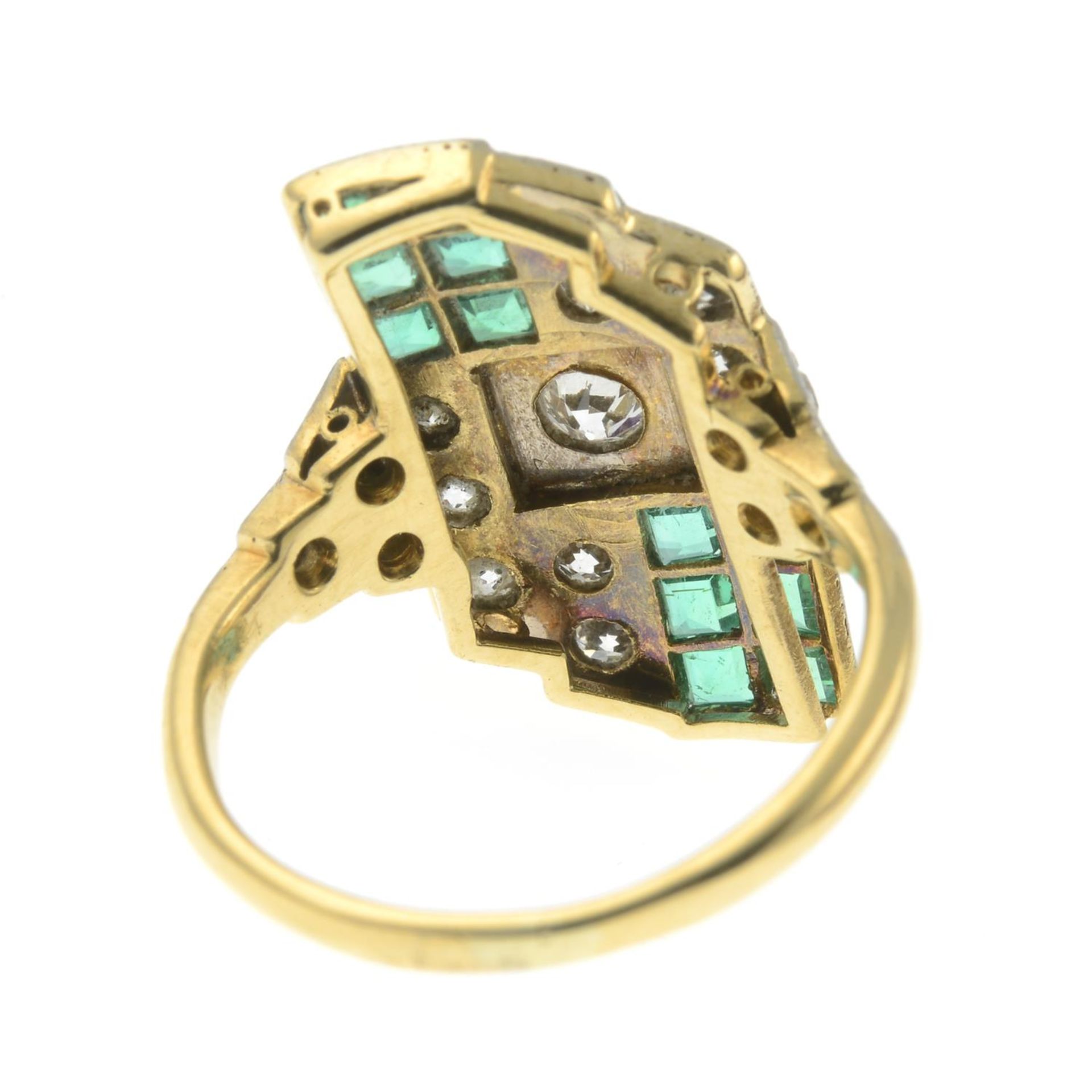 An Art Deco 18ct gold emerald and brilliant-cut diamond dress ring.Estimated total diamond weight - Image 3 of 3