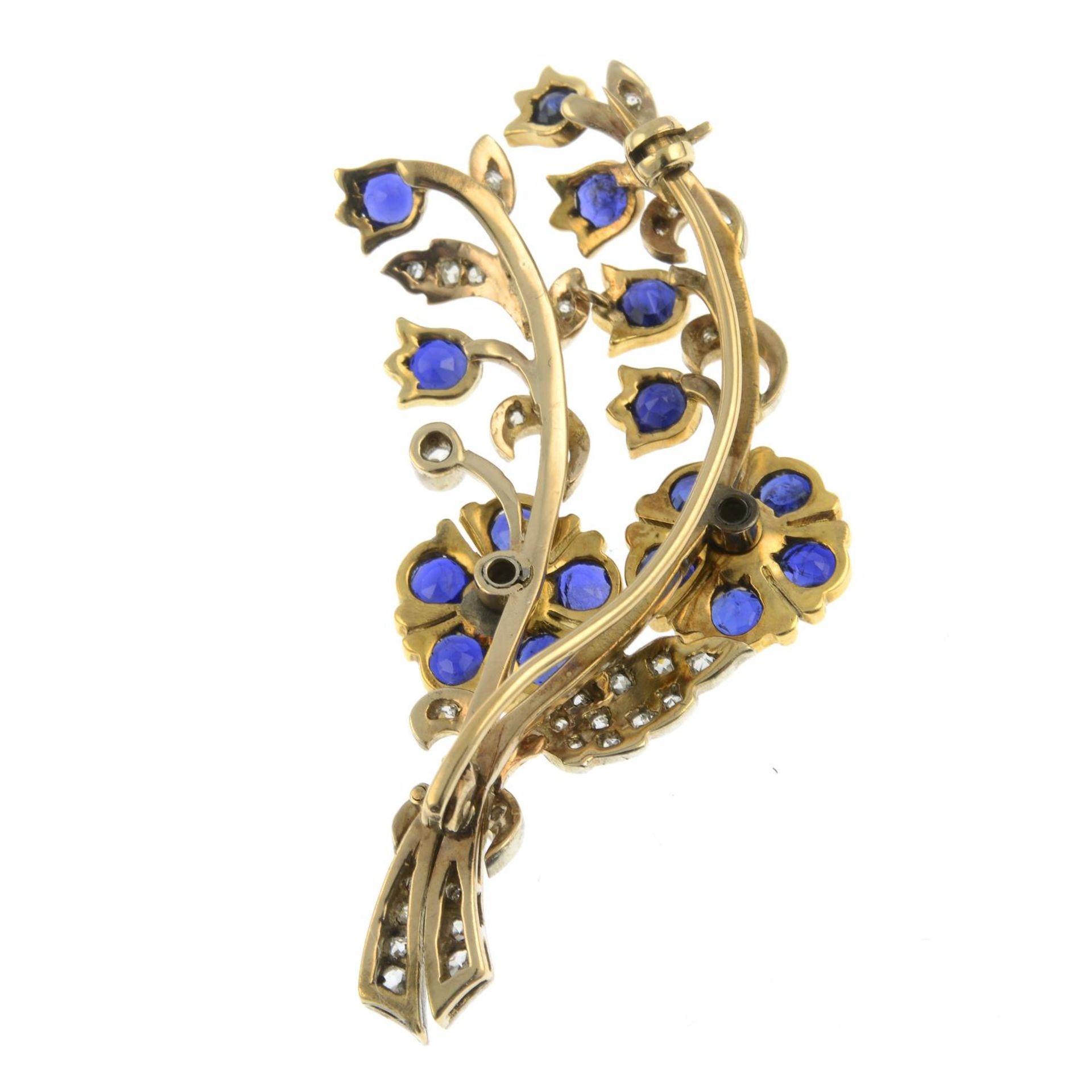 An old-cut diamond and sapphire brooch.Estimated total diamond weigh 0.70ct.Length 5.7cms. - Image 2 of 3