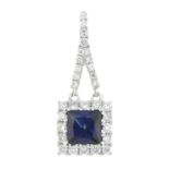 A sapphire and brilliant-cut diamond pendant.Sapphire weight 0.50ct.Total diamond weight 0.20ct,