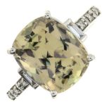 An 18ct gold Csarite single-stone ring, with diamond shoulders.