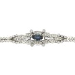 A sapphire and single-cut diamond bracelet.Estimated total diamond weight 0.65ct.Stamped 750.Length