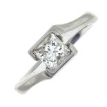 A platinum square-shape diamond single-stone ring.Estimated total diamond weight 0.45ct,