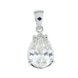 A pear-shape diamond single-stone pendant.Estimated diamond weight 1.10cts,
