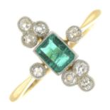 An early 20th century 18ct gold Columbian emerald and old-cut diamond dress ring.With report