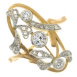 An Art Nouveau 18ct gold old and rose-cut diamond dress ring.Estimated old-cut diamond weight