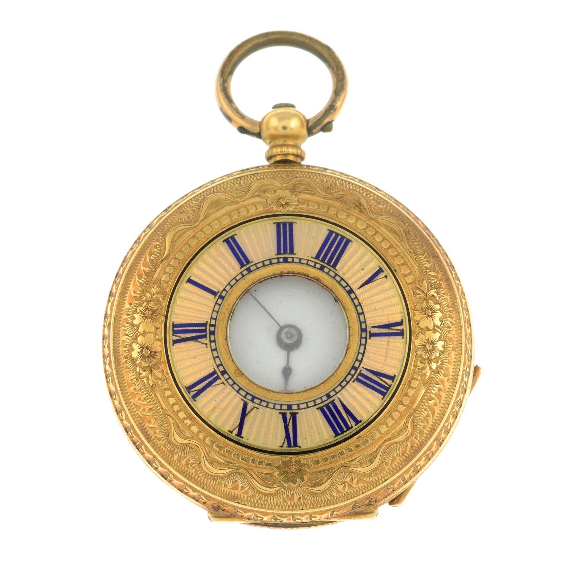 A late 19th century 18ct gold enamel pocket watch.