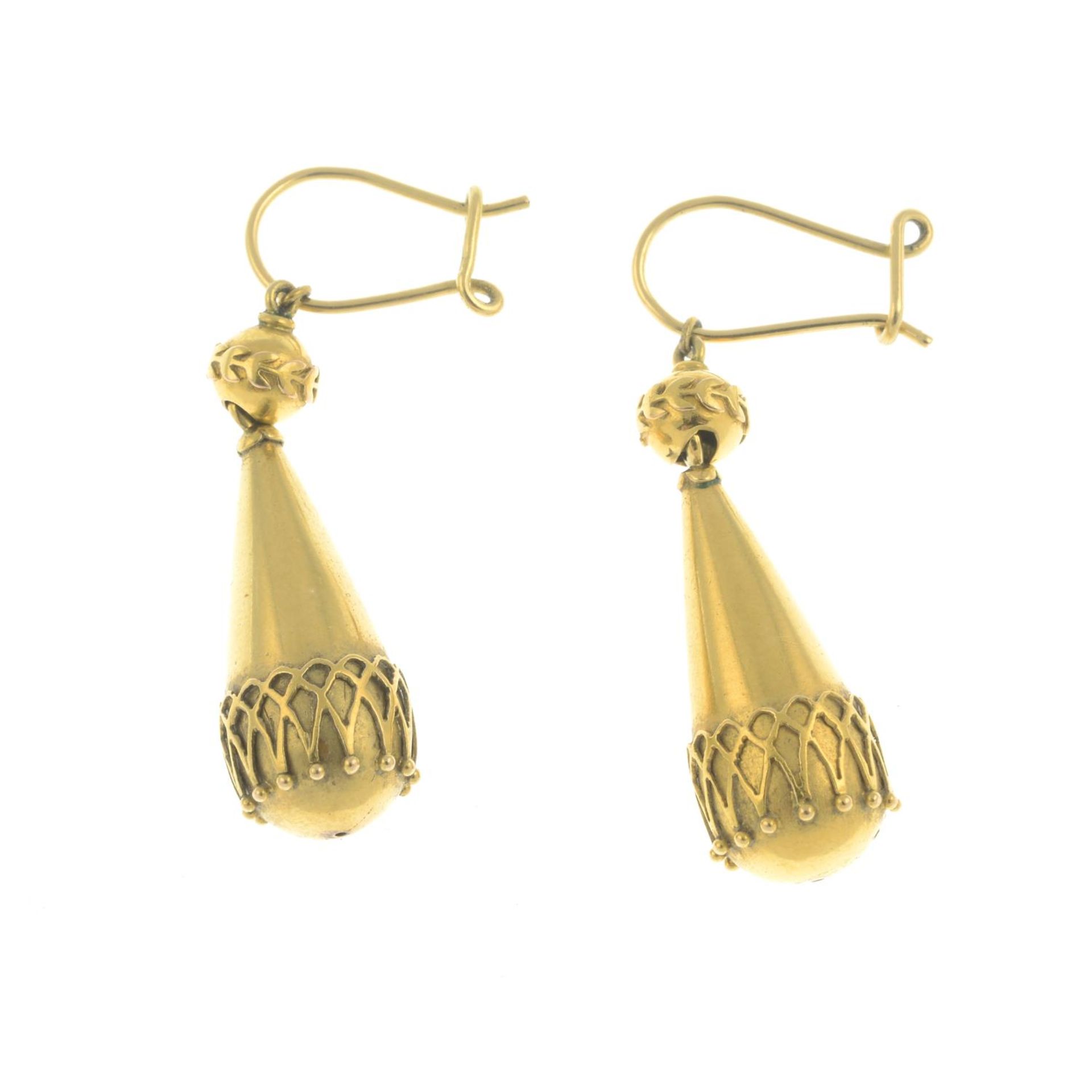 A pair of early 20th century drop earrings.Length 4.5cms. - Image 2 of 2