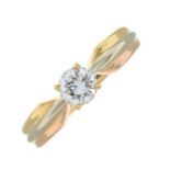 A brilliant-cut diamond single-stone tri-colour 'Trinity' ring,